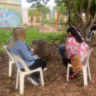 A diverse group of friends having a chat