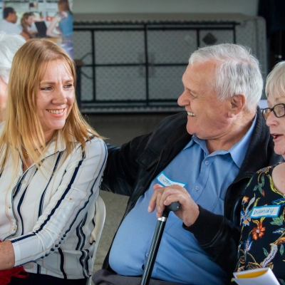 Friends smiling and making eye contact